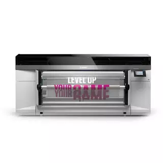 Canon Colorado M3W large format printer printing "Level Up Your Game.