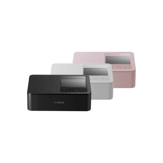 Canon SELPHY CP1500 in black, white, and pink